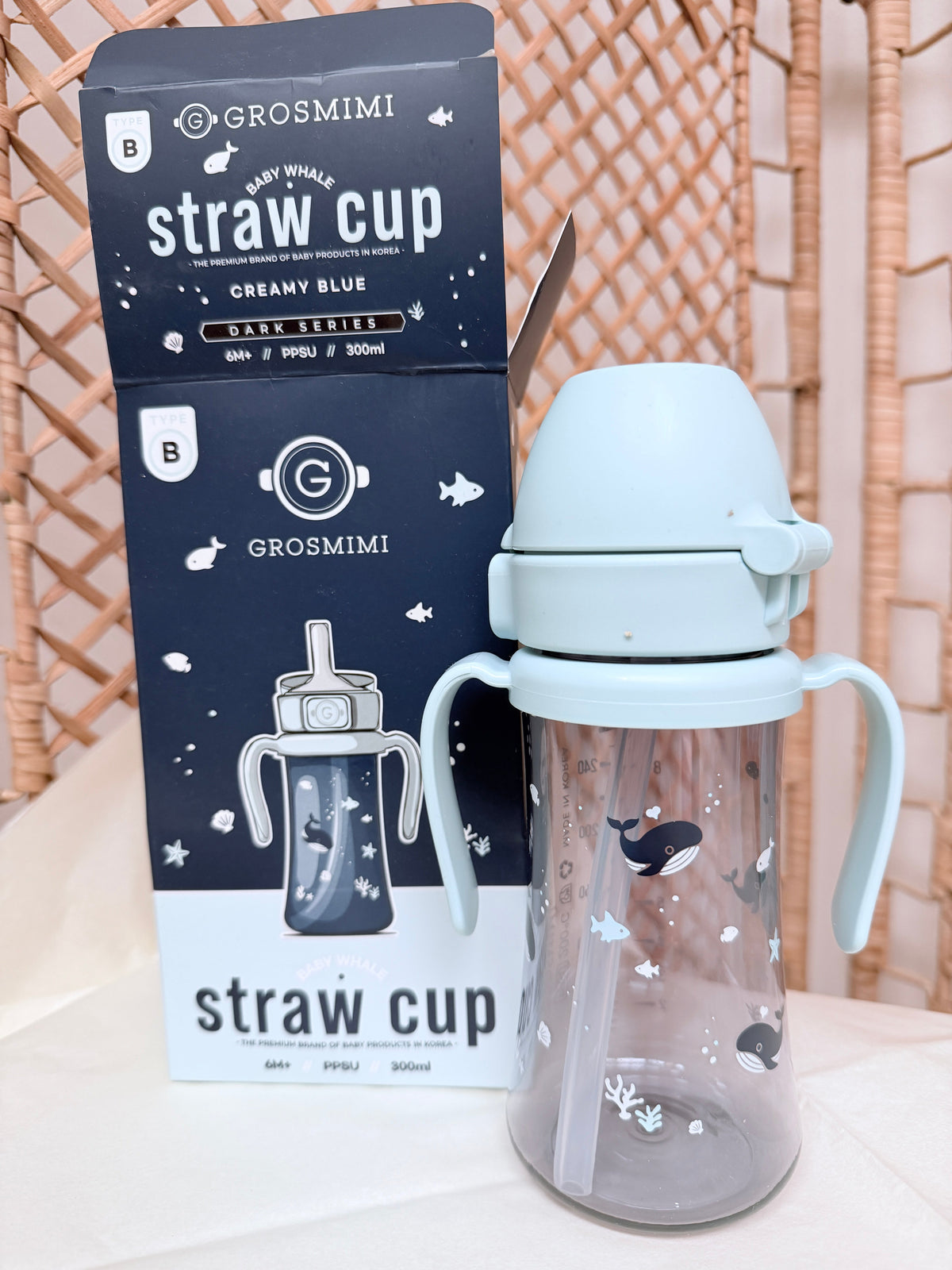 Grosmimi Straw Cup Creamy Blue 300ml
