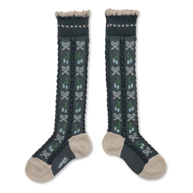 Cerise Cherries and Bows Knee-High Socks – Collégien