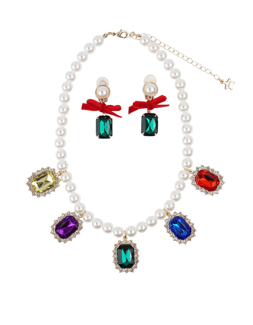 Multi Coloured Jewel Statement Necklace & Earring Set – RuruStar