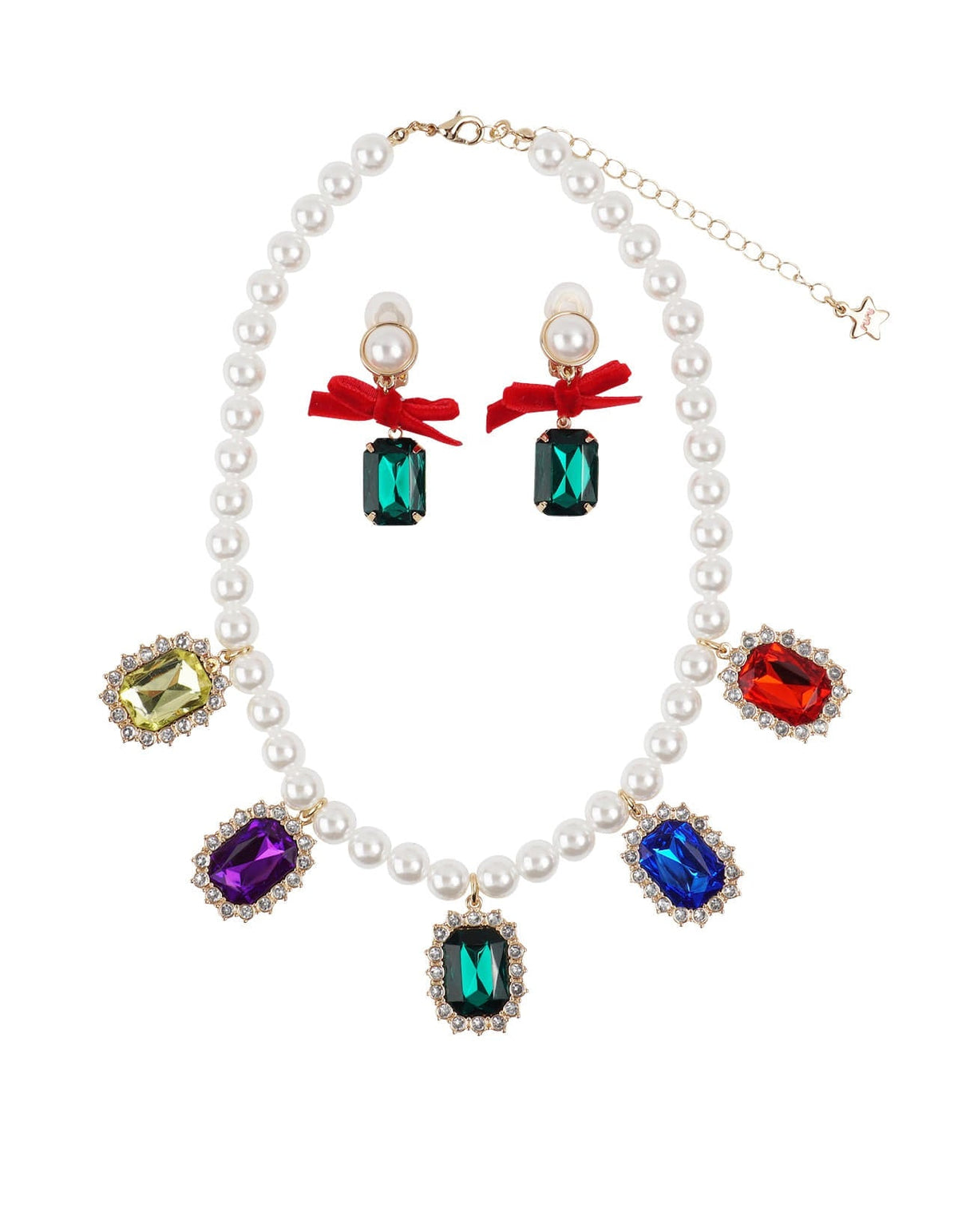 Multi Coloured Jewel Statement Necklace & Earring Set – RuruStar