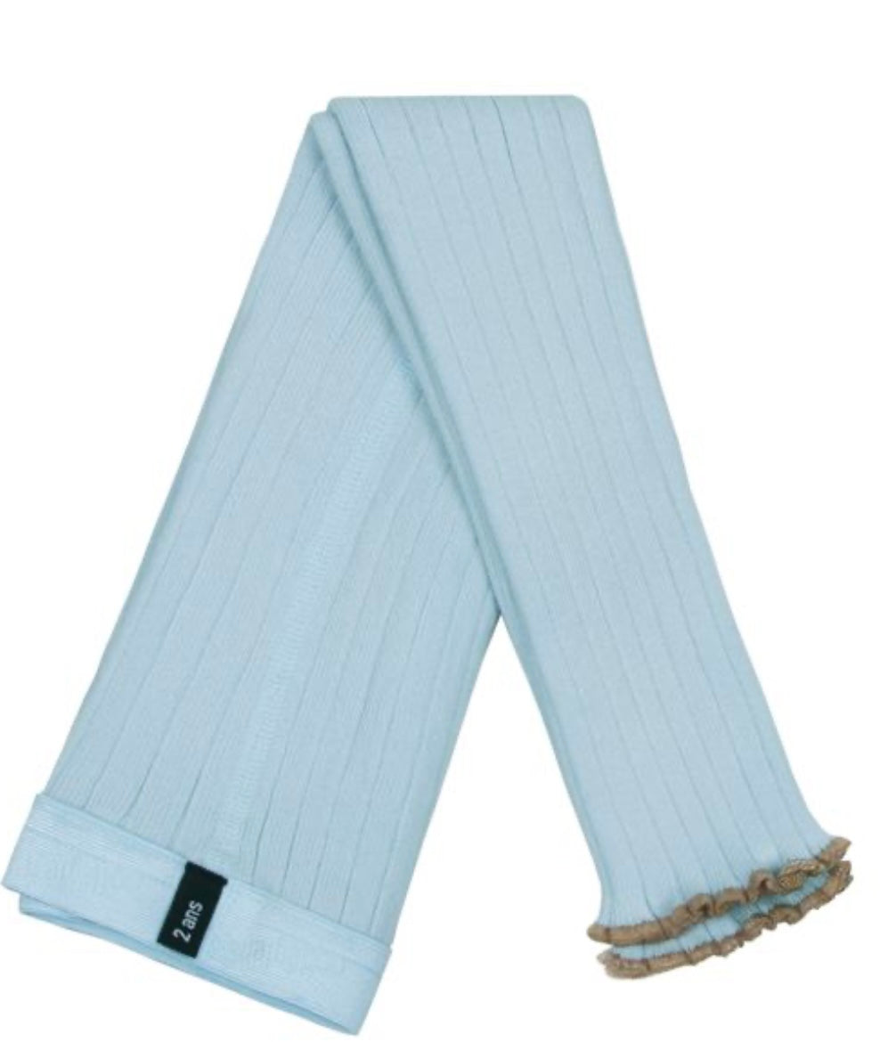 Footless Ribbed Tights with Scalloped Edges – Glacier – Collégien