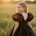 V-Back Puff Sleeve Organza Tutu Dress – Black – DOLLY by Le Petit Tom