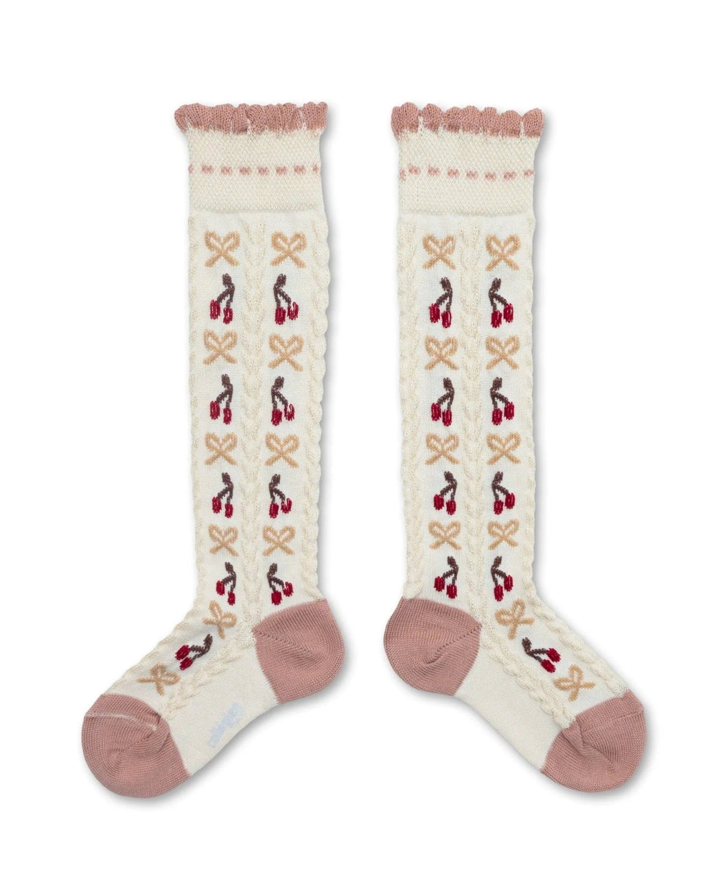 Cerise Cherries & Bows Knee-High Socks – Doux Agneaux – Collégien