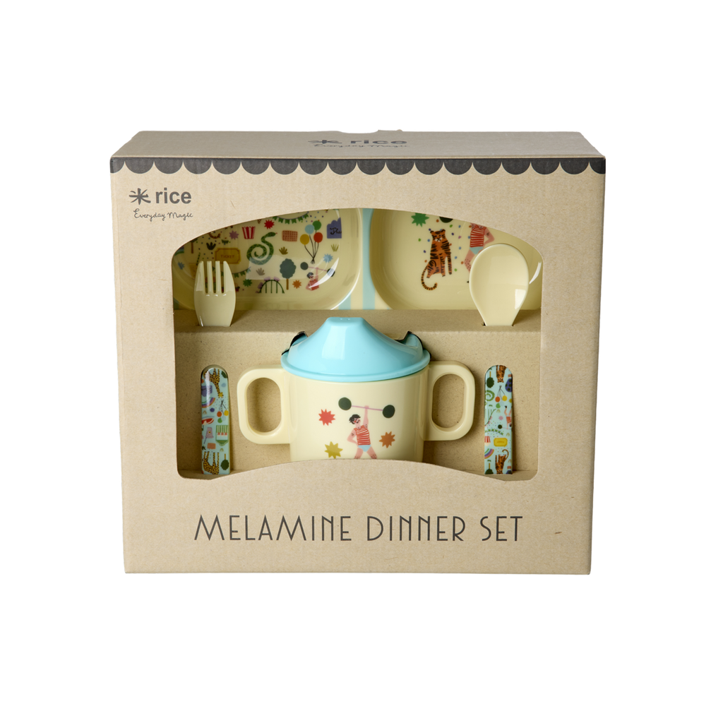 Melamine Baby Dinner Set in Gift Box | Fun Fair Print – Mint (4 pcs)