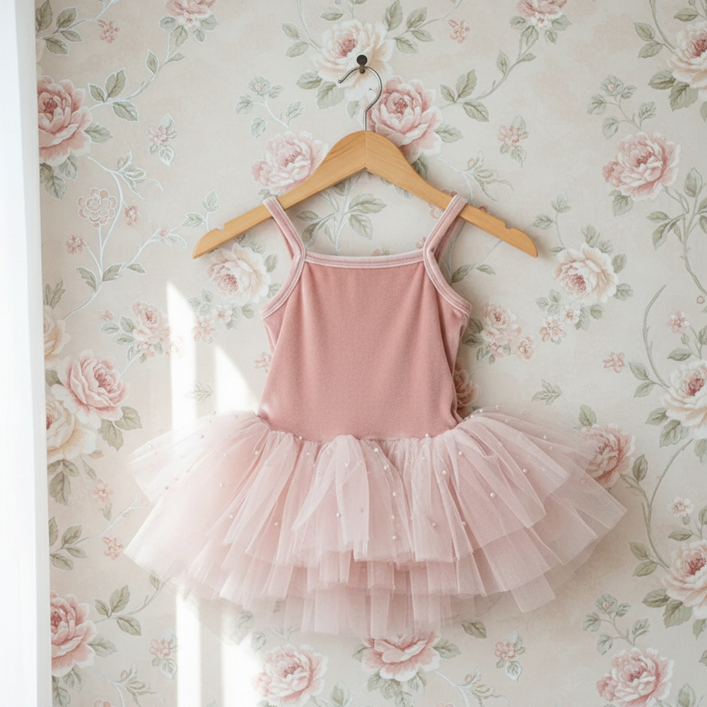 Velvet Leotard Romper – Pearl Tulle – DOLLY by Le Petit Tom