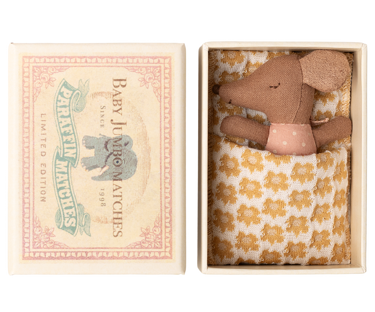Sleepy Wakey Baby Mouse in Matchbox – Rose – Maileg