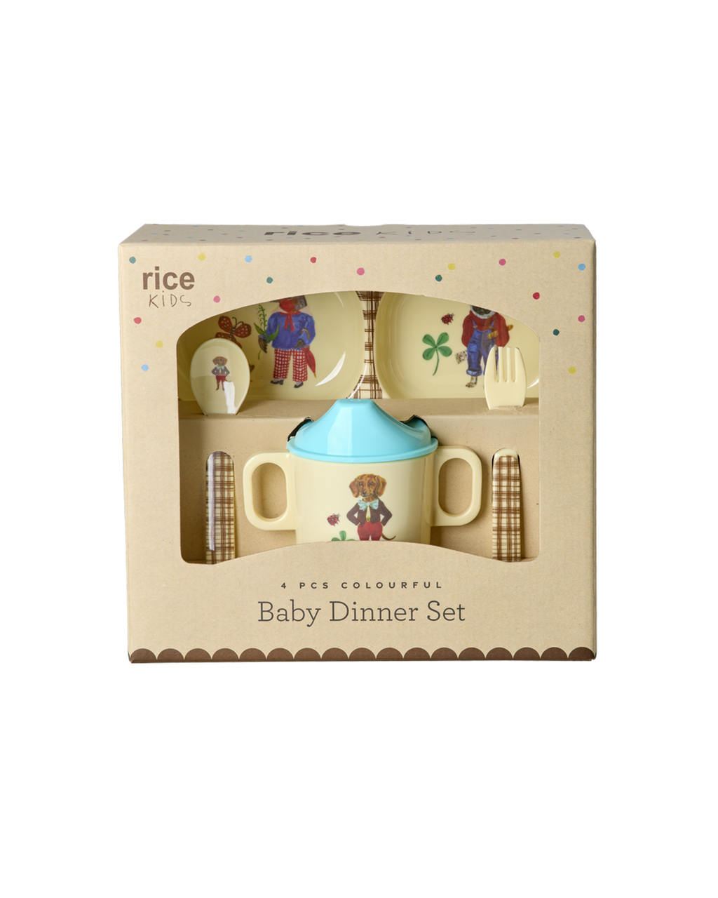 Melamine Baby Dinner Set in Gift Box | Nathalie Lété Print – Brown (4 pcs)