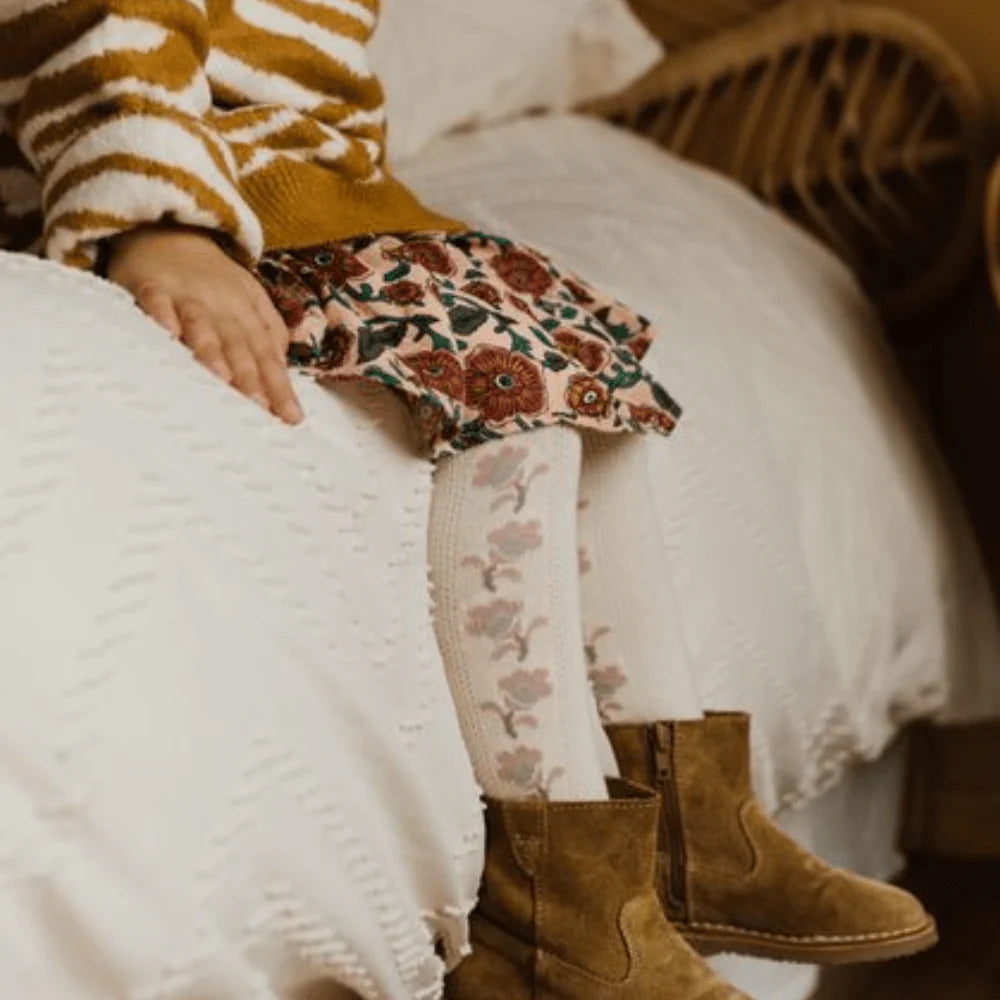 Anthéa Jacquard Flower Pointelle Tights – Doux Agneaux – Collégien