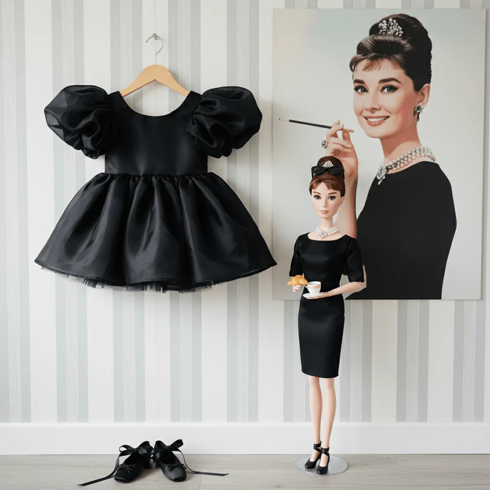 V-Back Puff Sleeve Organza Tutu Dress – Black – DOLLY by Le Petit Tom
