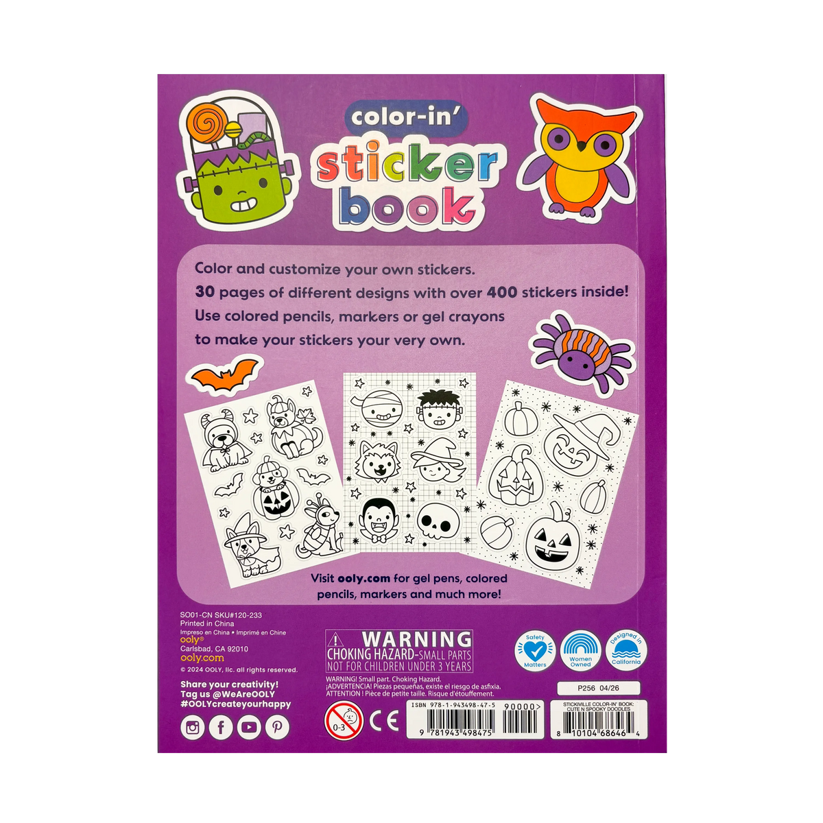 Stickiville Color-In' Sticker Book – Cute n Spooky Doodles – Ooly